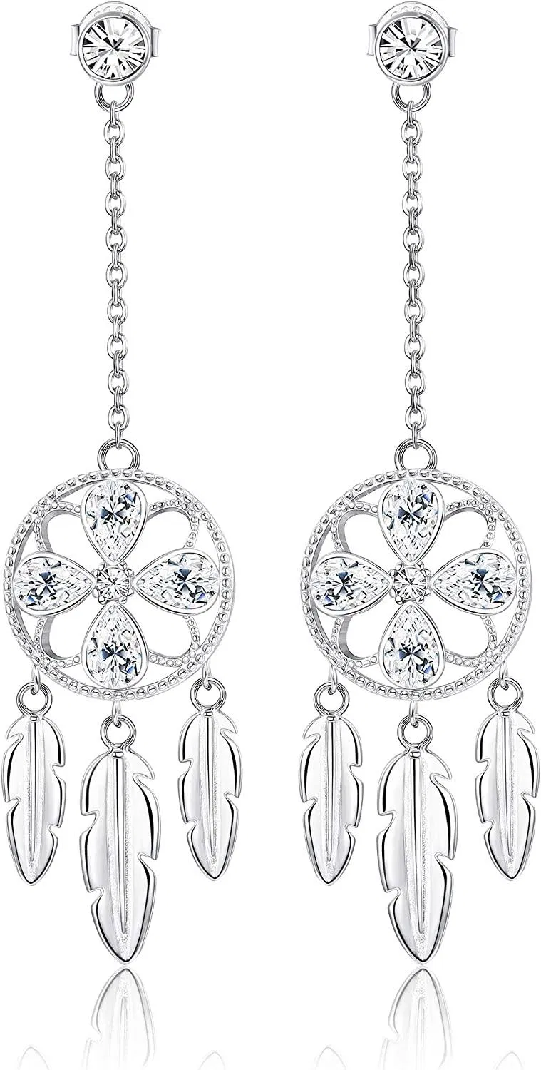 Dream Catcher Earring 925 Sterling Silver Drop Dangle Earring for Woman Beautiful Wishes Gift for Girlfriend - Grocery