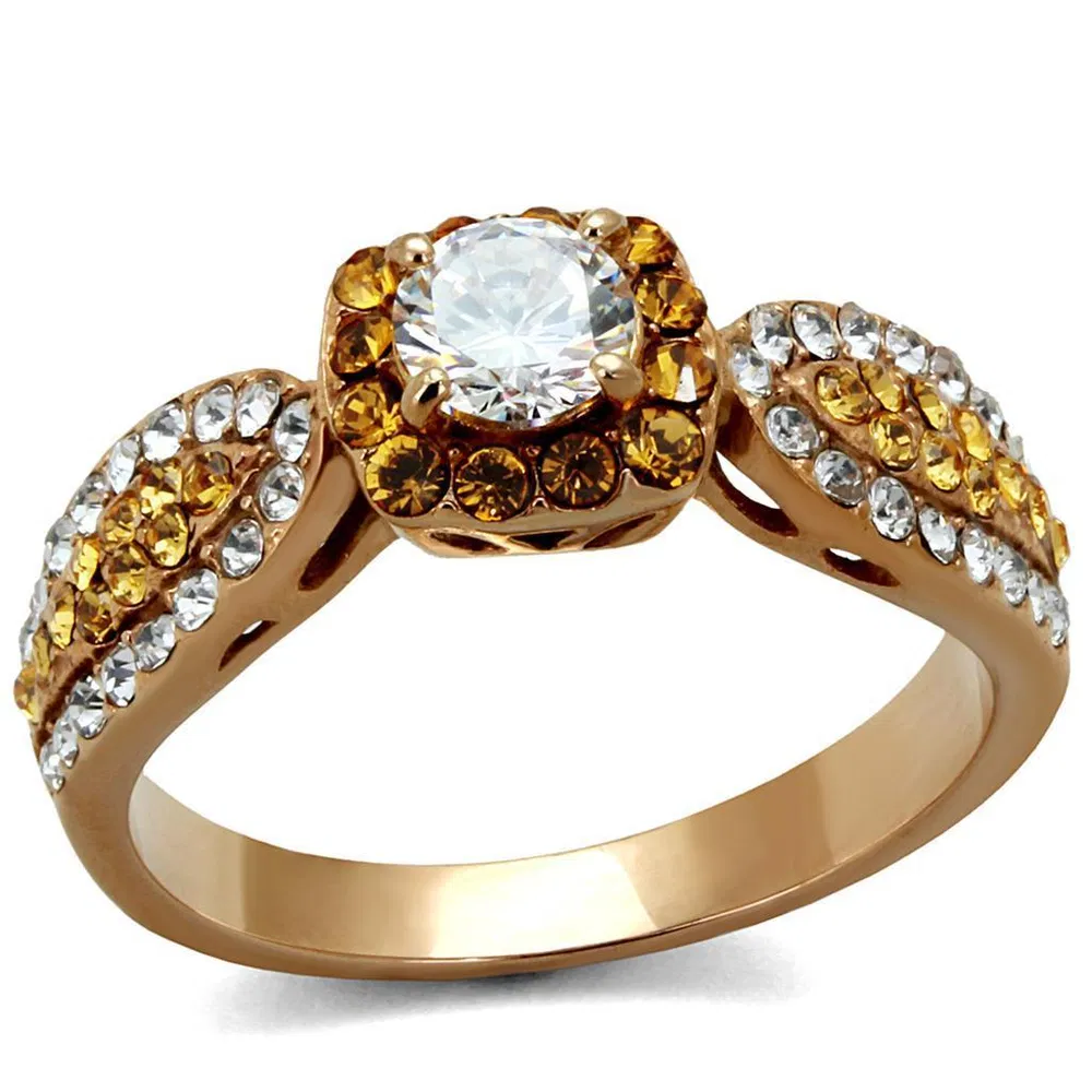 TK2250 - IP Rose Gold(Ion Plating) Stainless Steel Ring with AAA Grade CZ in Clear - Grocery