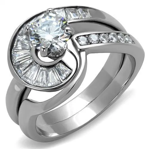 TK2617 - No Plating Stainless Steel Ring with AAA Grade CZ in Clear - Grocery