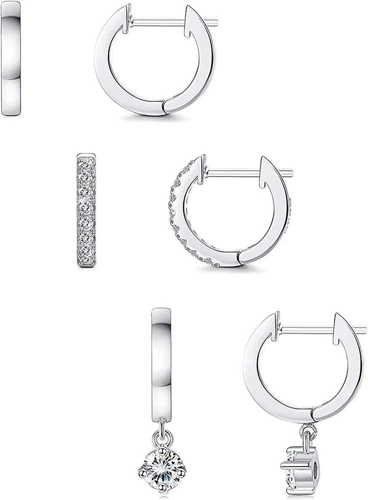 3 Pairs Huggie Hoop Earrings for Women Minimalist Cubic Zirconia Cuff Earrings Dangle Small Hoop Earrings Set - Grocery