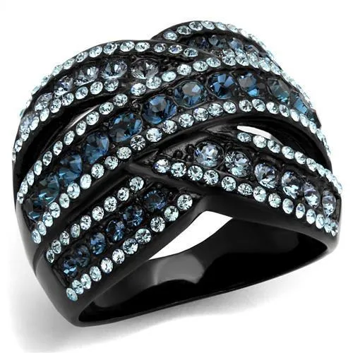 TK2352 - IP Black(Ion Plating) Stainless Steel Ring with Top Grade Crystal in Montana - Grocery