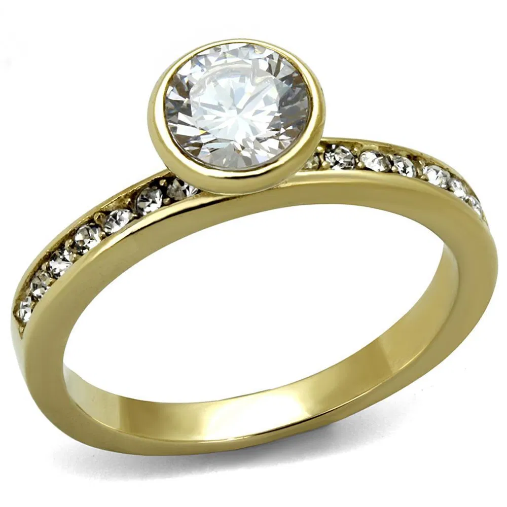 TK2254 - IP Gold(Ion Plating) Stainless Steel Ring with AAA Grade CZ in Clear - Grocery
