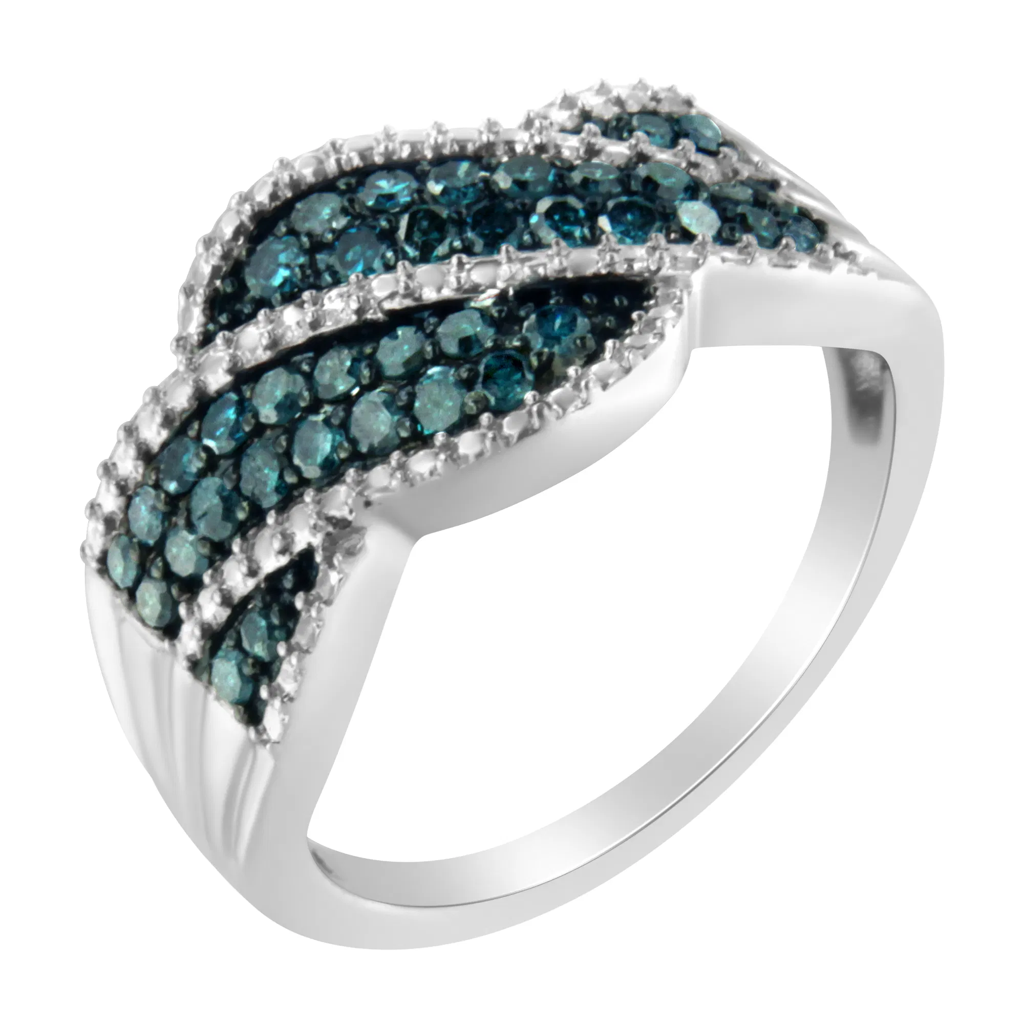.925 Sterling Silver Treated Blue Color Diamond cocktail Ring (1/2 Cttw, Treated Blue Color, I2-I3 Clarity) - Grocery