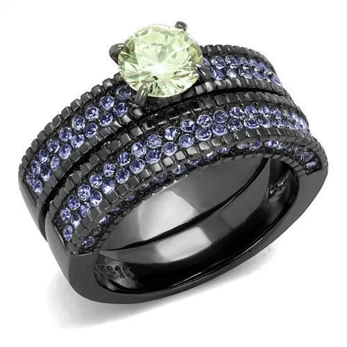 TK2672 - IP Light Black (IP Gun) Stainless Steel Ring with AAA Grade CZ in Apple Green color - Grocery