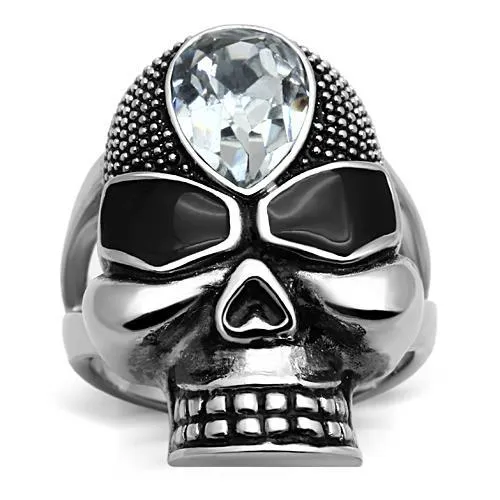 TK1313 - High polished (no plating) Stainless Steel Ring with Top Grade Crystal in Clear - Grocery