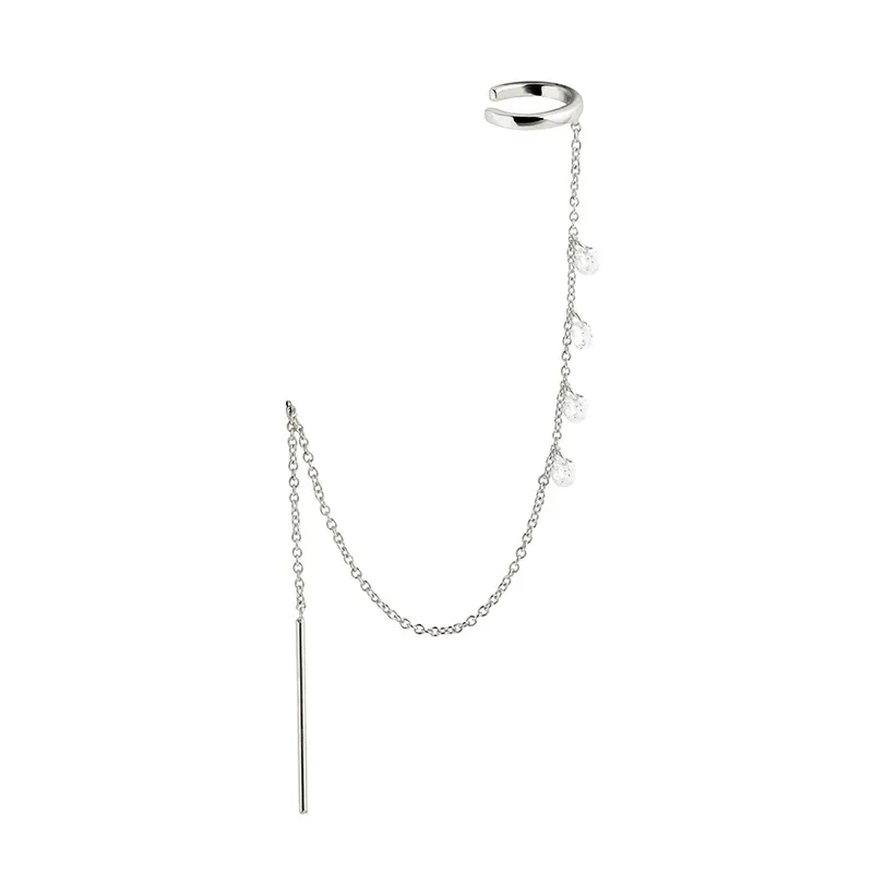 Sterling Silver Studded With Diamond Tassel Chain Earring - Grocery