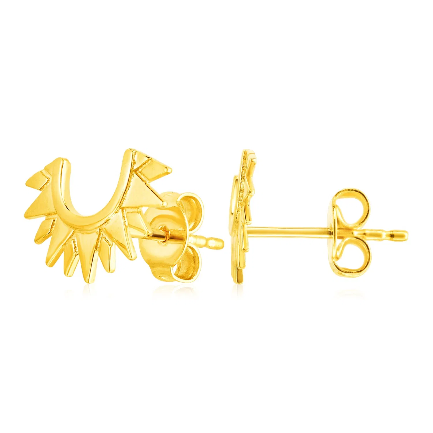 14k Yellow Gold Half Sunburst Post Earrings - Grocery