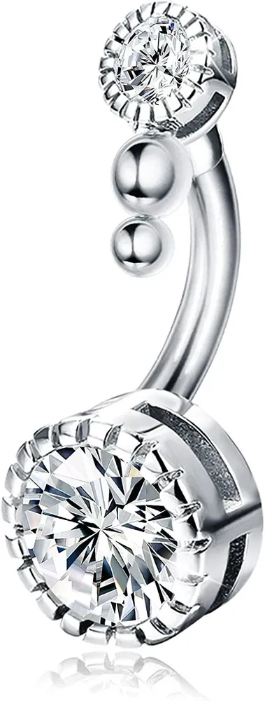 Stainless 14G Belly Button Rings for Women Round Austrian Zirconia Belly Navel Rings Short Belly Piercing Jewelry - Grocery