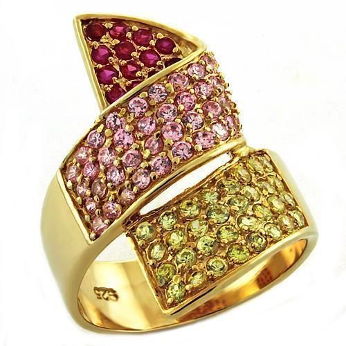 LOAS1041 - Gold 925 Sterling Silver Ring with AAA Grade CZ in Multi Color - Grocery