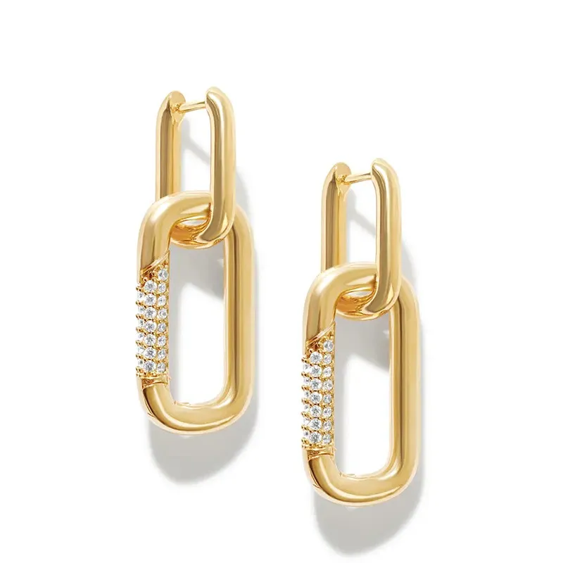 Geometric Double-ring Lock Earrings With Diamond Simple Mesh Red Vintage Hip-hop Earrings - Grocery
