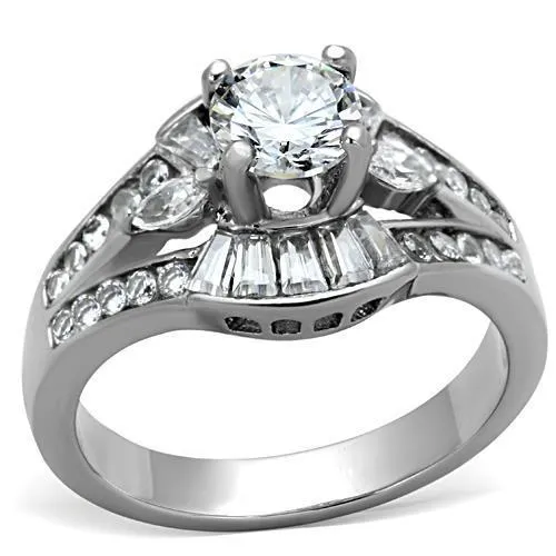TK1451 - High polished (no plating) Stainless Steel Ring with AAA Grade CZ in Clear - Grocery