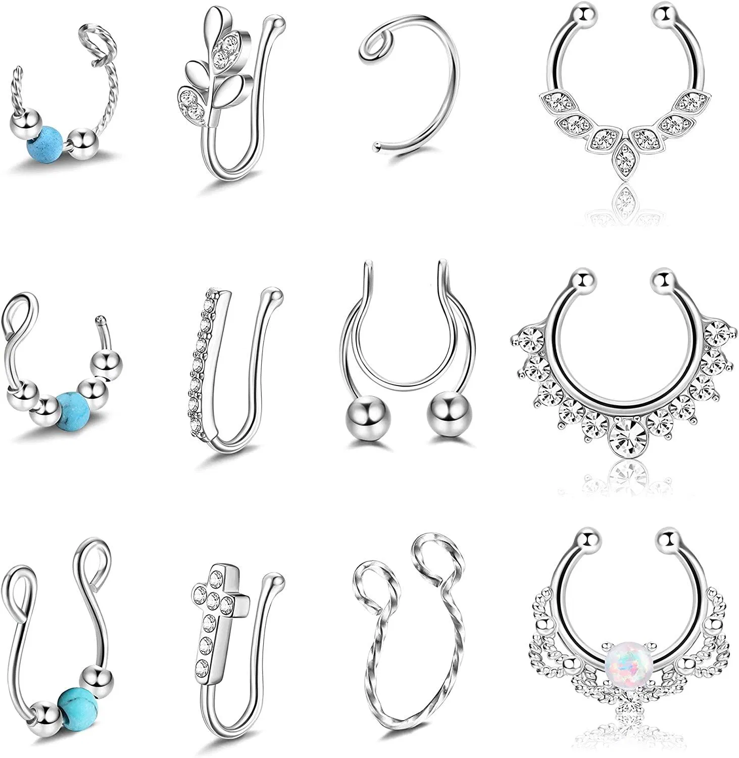 Fake Septum Fake Nose Rings Hoop Stainless Faux Nose Septum Ring Non Piercing Clip On Nose Hoop Rings Body Piercing Jewelry - Grocery