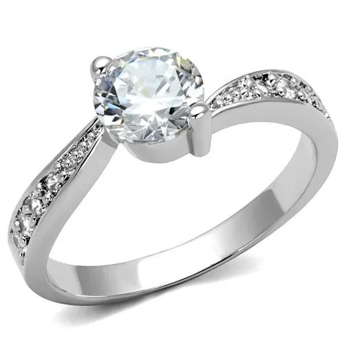3W1337 - Rhodium Brass Ring with AAA Grade CZ in Clear - Grocery