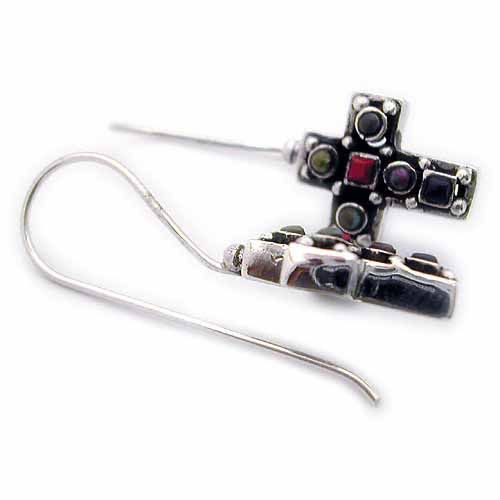 Sterling Silver Multi color inlay Cross earrings - Grocery