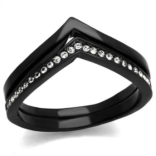 TK2302 - IP Black(Ion Plating) Stainless Steel Ring with Top Grade Crystal in Clear - Grocery