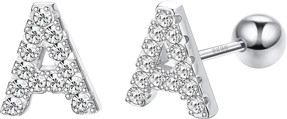925 Sterling Silver Initial Earrings Screw Back Letter Earrings Initial Jewelry for Women - Grocery