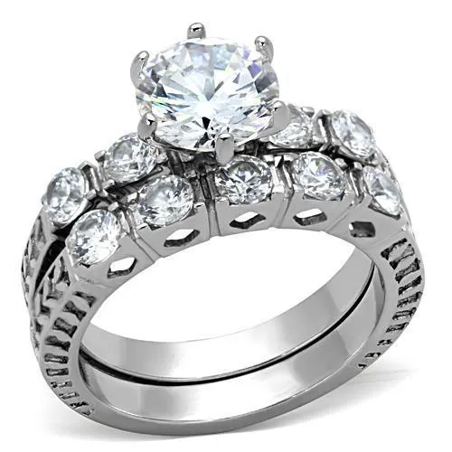 TK1450 - High polished (no plating) Stainless Steel Ring with AAA Grade CZ in Clear - Grocery