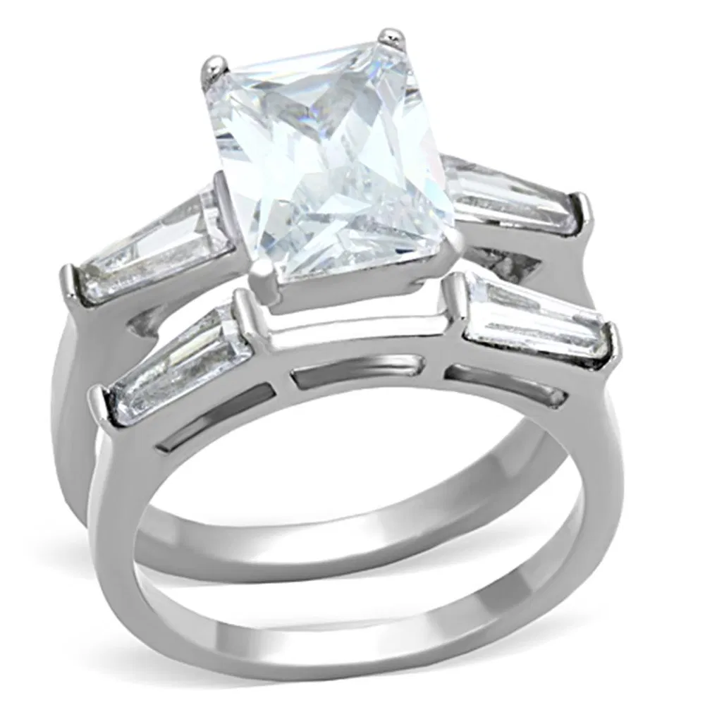 TK1229 - High polished (no plating) Stainless Steel Ring with AAA Grade CZ in Clear - Grocery