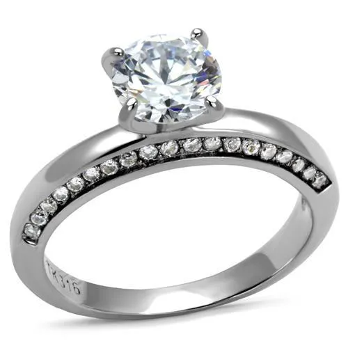 TK2864 - High polished (no plating) Stainless Steel Ring with AAA Grade CZ in Clear - Grocery