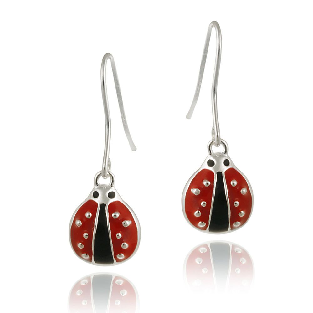 Sterling Silver Black and Red Enamel Ladybug Earrings - Grocery
