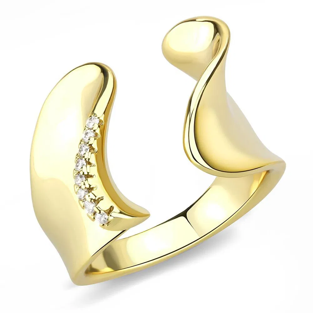 3W1475 - Gold Brass Ring with AAA Grade CZ in Clear - Grocery