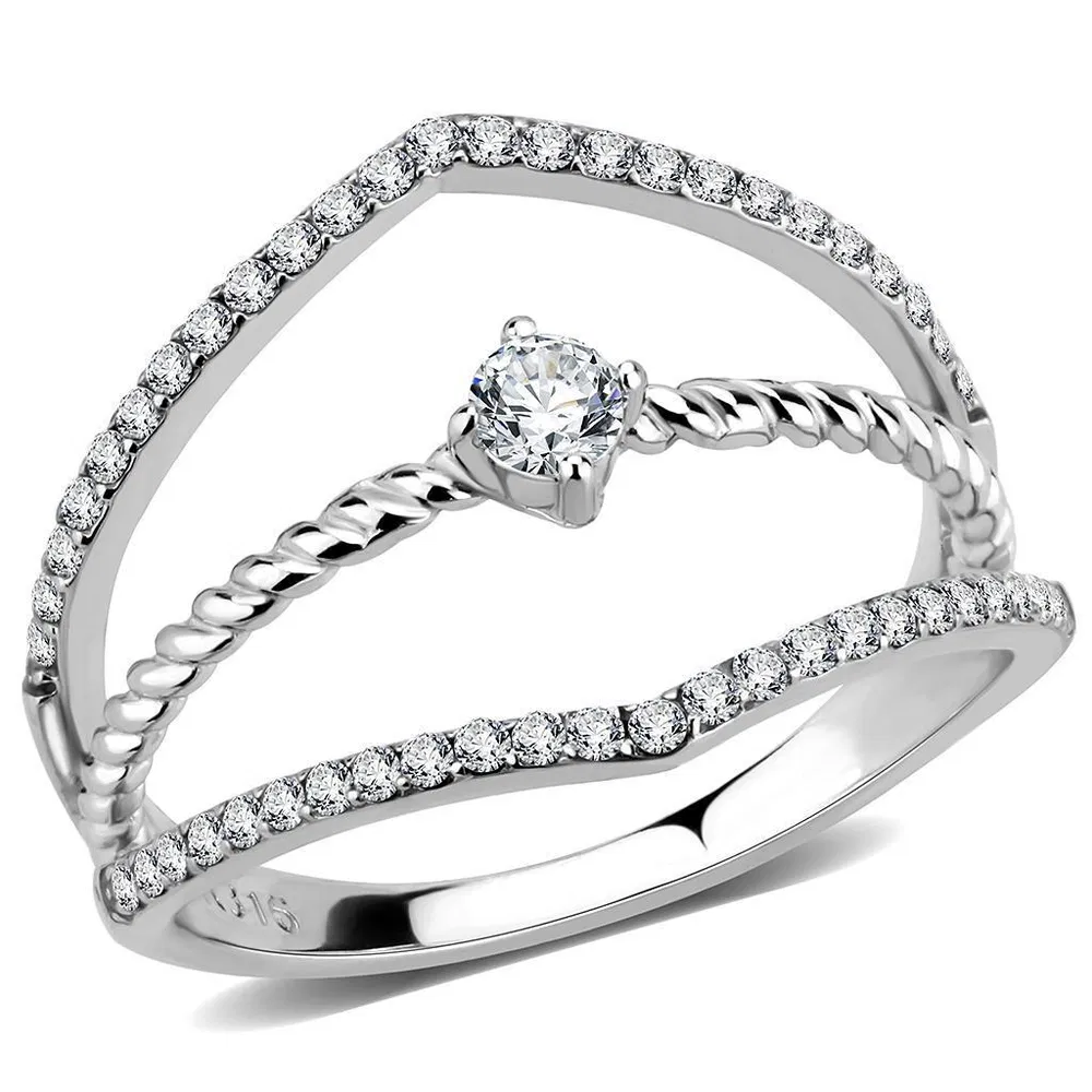 DA264 - High polished (no plating) Stainless Steel Ring with AAA Grade CZ in Clear - Grocery