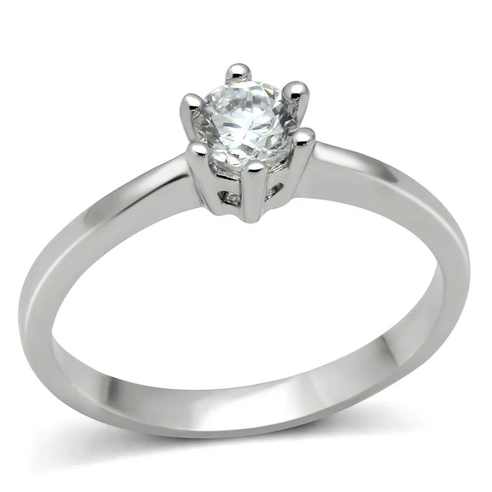 3W109 - Rhodium Brass Ring with AAA Grade CZ in Clear - Grocery