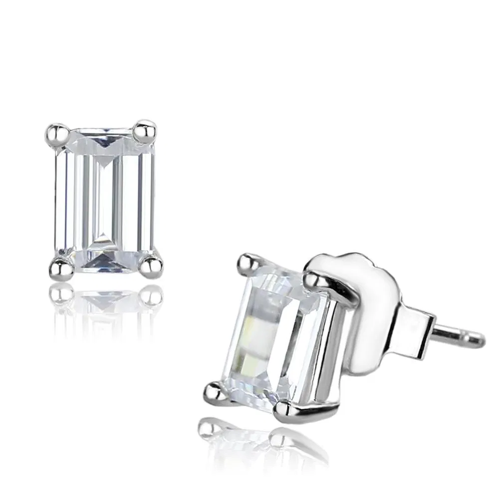 LO4128 - Rhodium Brass Earrings with AAA Grade CZ in Clear - Grocery