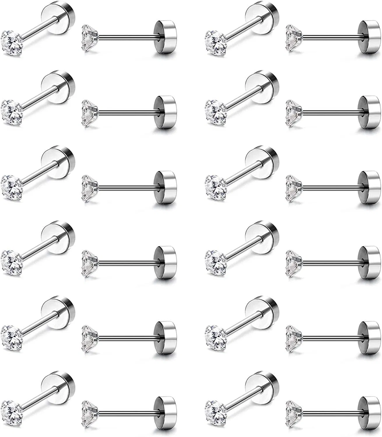 18G Cartilage Earring Stud for Women Men 316L Surgical Flat Back Earrings Set for Cartilage Tragus Helix Piercing - Grocery