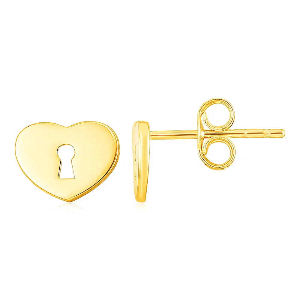 14k Yellow Gold Heart Padlock Stud Earrings - Grocery