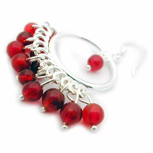 Sterling silver Chandelier earrings with Genuine Carnelian stone beads - Grocery