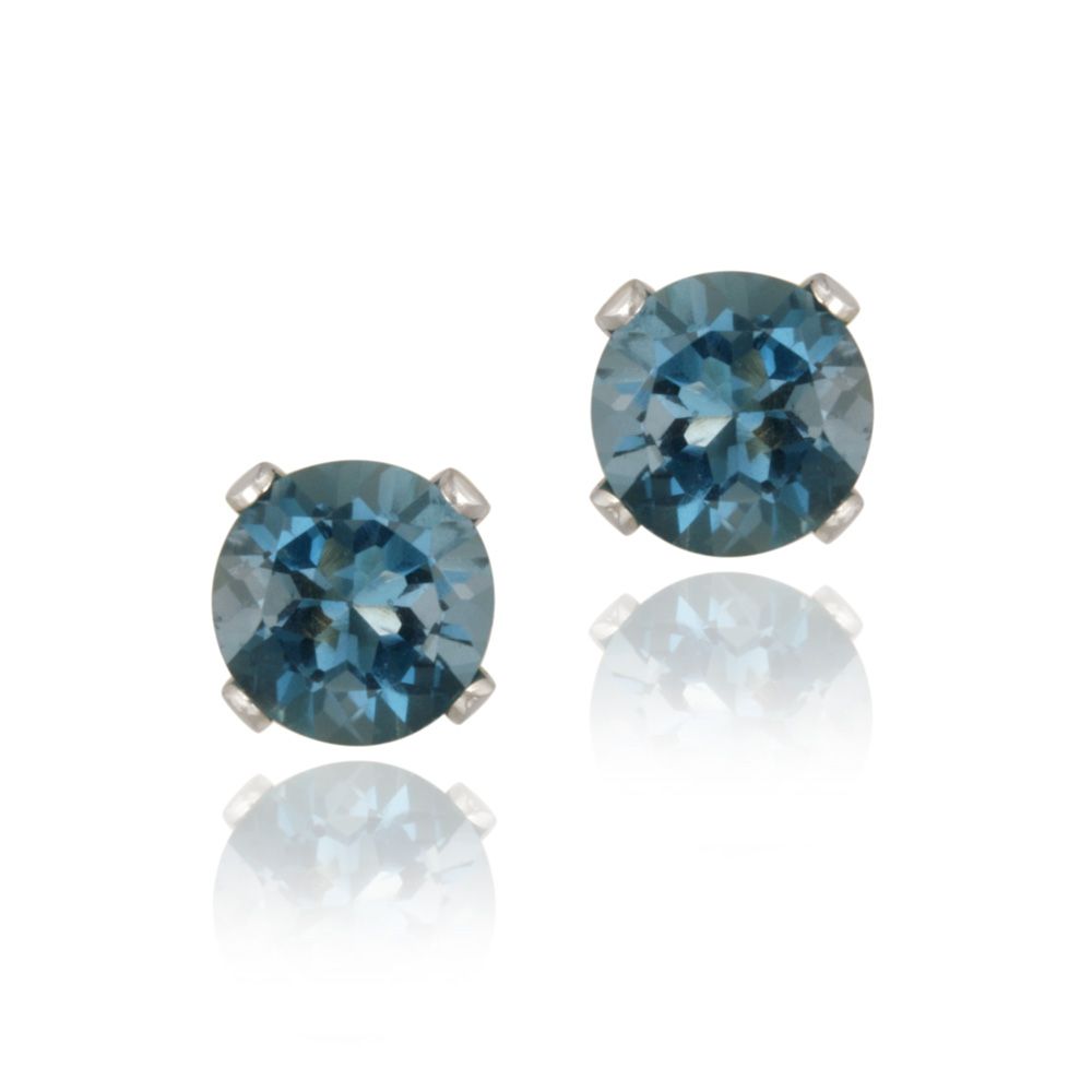 14K White Gold 1.1ct London Blue Topaz Stud Earrings, 5mm - Grocery