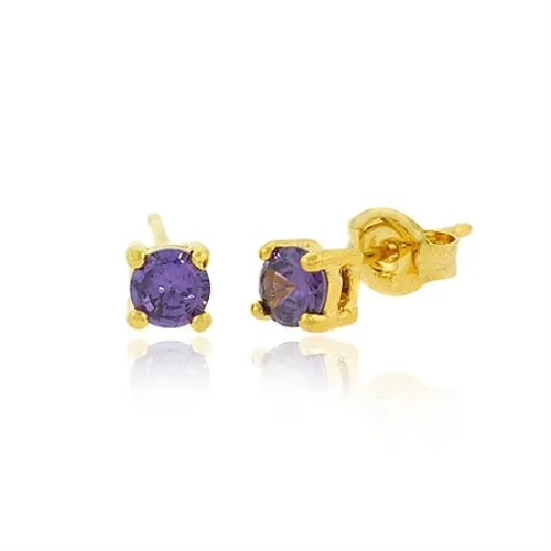 18K Gold over Sterling Silver Purple CZ 4mm Round Stud Earrings - Grocery