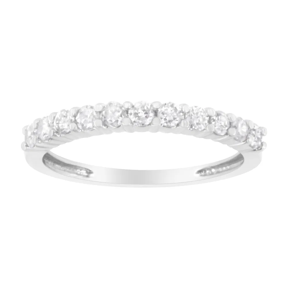 .925 Sterling Silver 1/2 cttw Shared Prong-Set Brilliant Round-Cut Diamond 11 Stone Band Ring (I-J Color, SI2-I1 Clarity) - Grocery