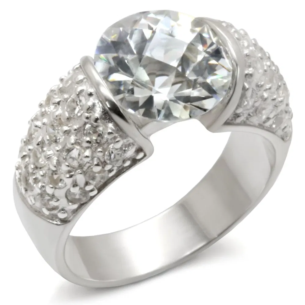 20423 - High-Polished 925 Sterling Silver Ring with AAA Grade CZ in Clear - Grocery