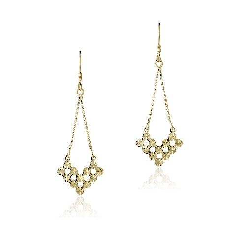 18K Gold over Sterling Silver V Shape Cut-Out Chandelier Earrings - Grocery