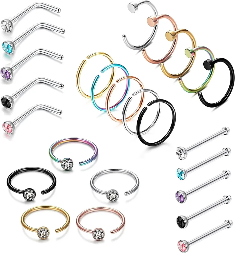 25PCS Stainless Fake Septum Ring Nose Hoop Piercing Clicker Ring Retainer Set Body Piercing - Grocery