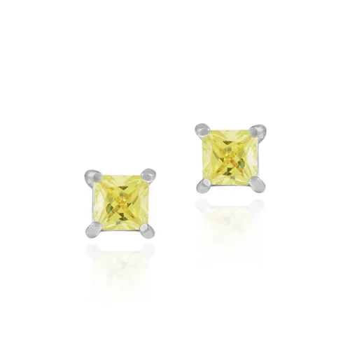 Sterling Silver Yellow CZ Square Stud Earrings - Grocery