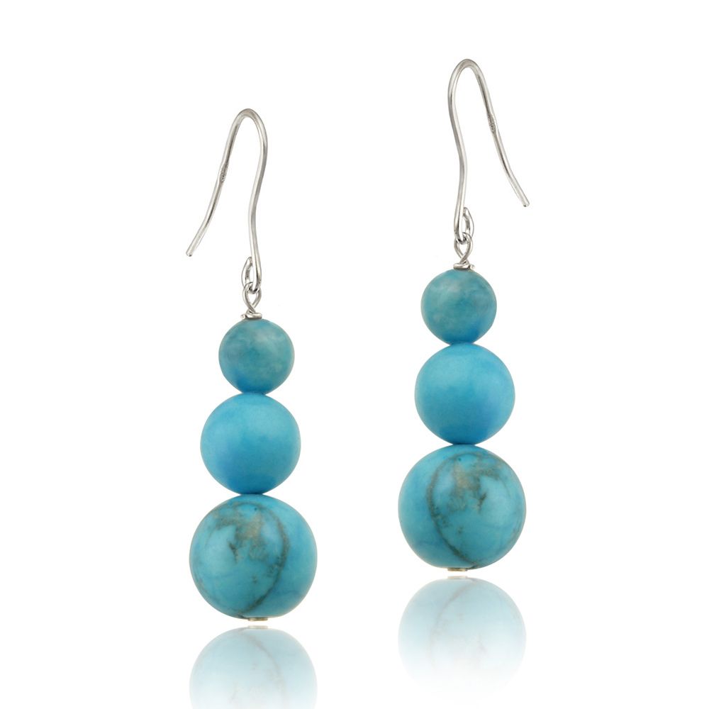 Sterling Silver Created Turquoise Three-Stone Drop Earrings - Grocery