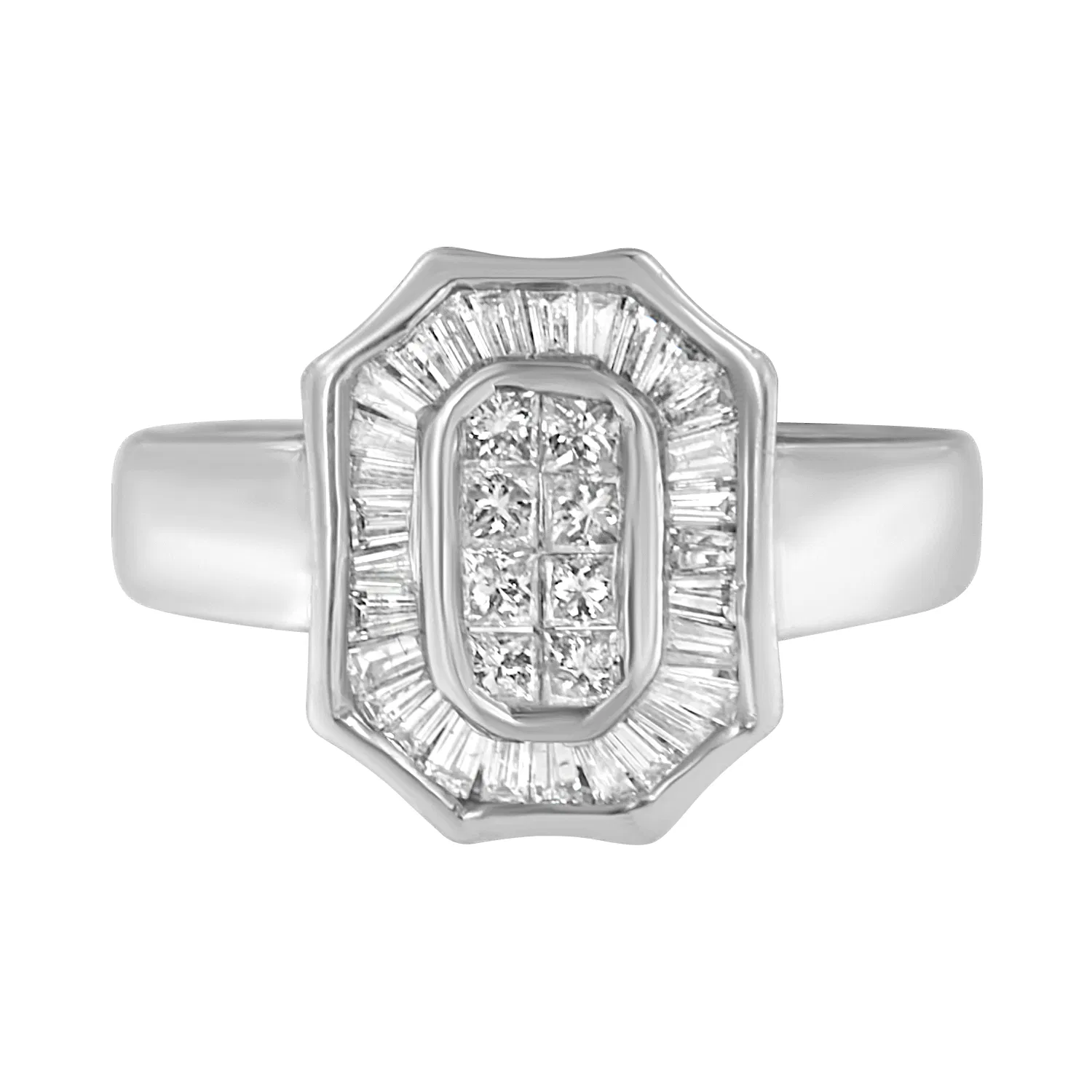 14K White Gold 1.00 Cttw Baguette and Princess-Cut Diamond Cocktail Art Deco Style Ring (H-I Color, SI1-SI2 Clarity) - Grocery