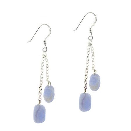 Sterling Silver Lace Agate Dangle Earrings - Grocery