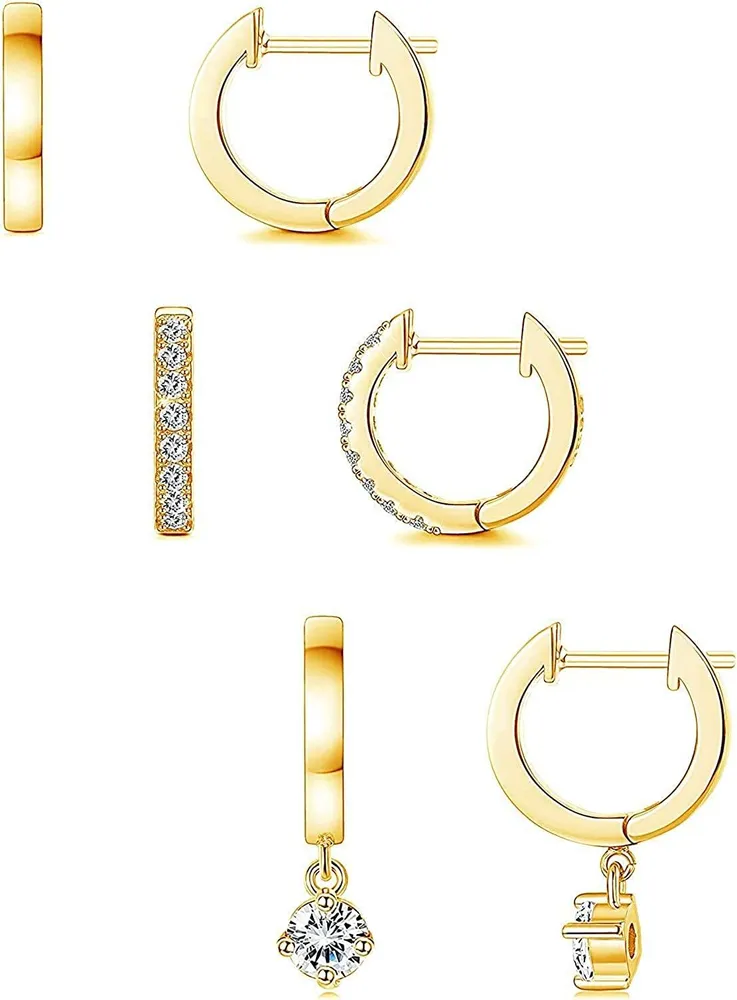 3 Pairs Huggie Hoop Earrings for Women Minimalist Cubic Zirconia Cuff Earrings Dangle Small Hoop Earrings Set - Grocery