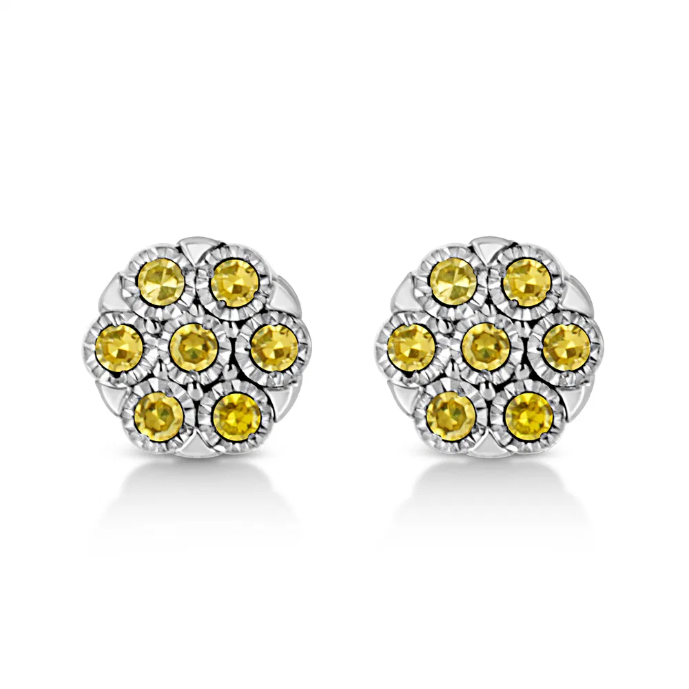 .925 Sterling Silver 1/4 Cttw Color Diamond Cluster Flower Earrings - Grocery