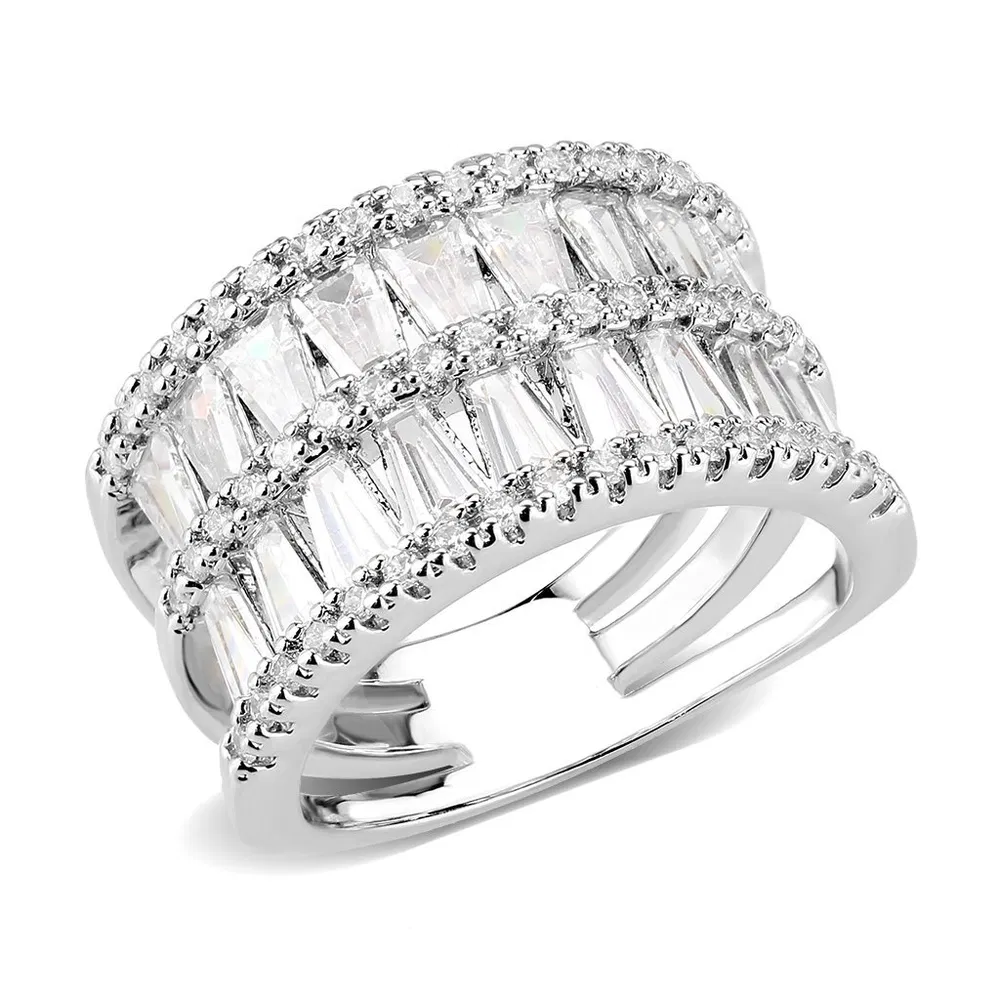 3W1606 - Rhodium Brass Ring with AAA Grade CZ in Clear - Grocery