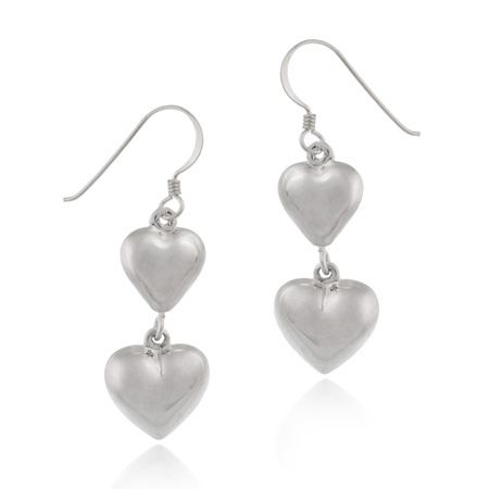 Sterling Silver Puffed Hearts Dangle Earrings - Grocery