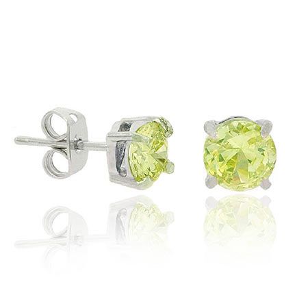 Sterling Silver Light Green CZ Round Stud Earrings, 5mm - Grocery