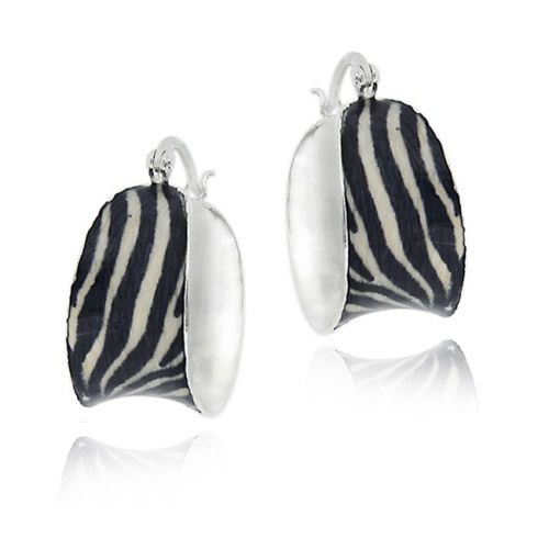 Sterling Silver Enamel Zebra Print Hoop Earrings - Grocery