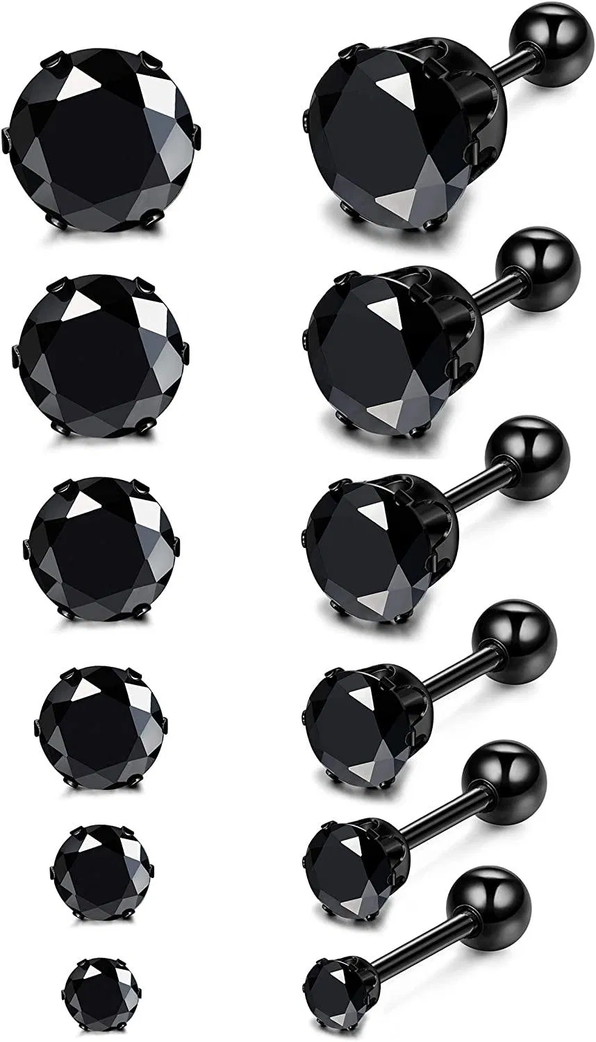 CZ Stud Earrings for Women Men Stainless Cubic Zirconia Earrings Set Screwback - Grocery