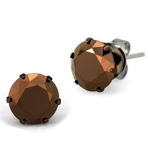 TK2589 - Two Tone IP Light Brown (IP Light coffee) Stainless Steel Earrings with AAA Grade CZ in Light Coffee - Grocery