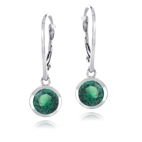 Sterling Silver Green Round Leverback Earrings Made with Swarovski Elements - Grocery